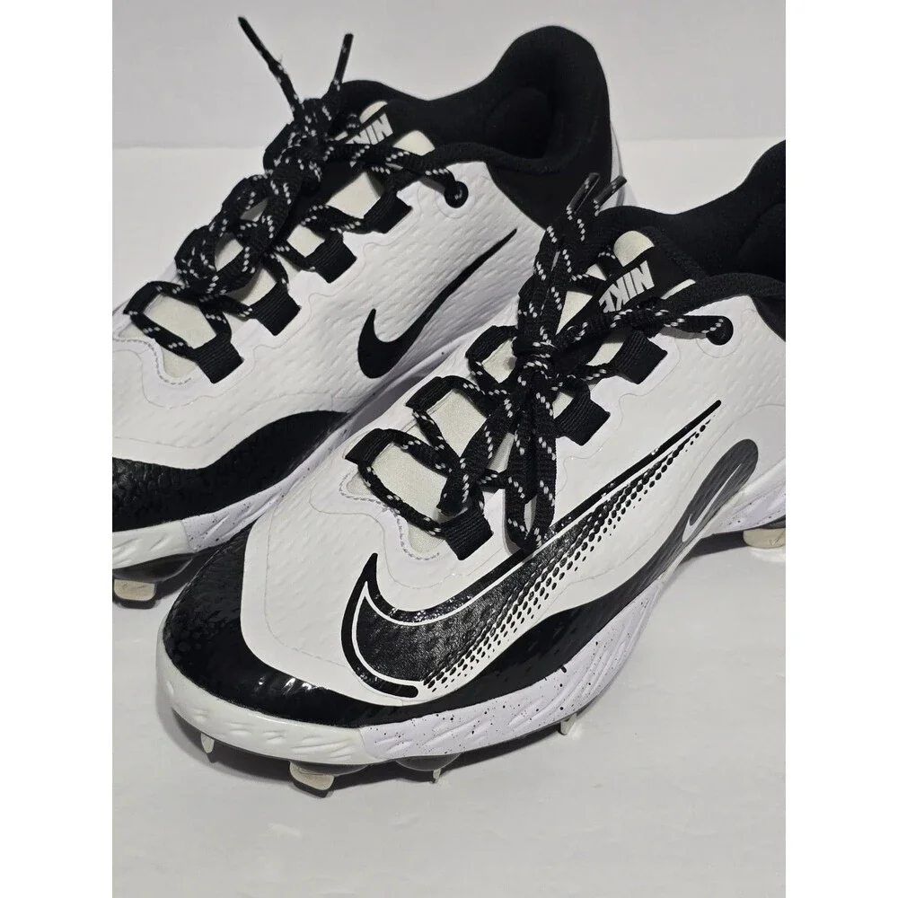Nike Men's 7.5 Alpha Huarache Elite 4 Low Baseball Cleats Black / White - NEW